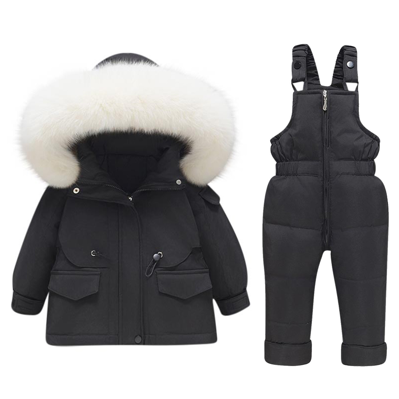 Girls' Snowsuit - Unisex Winter Jacket and Ski Bib Overalls Snow Suits - Baby Boys Girls Long Sleeve Hooded Jackets Snow Pants Sets 2 Piece Outfits by Llywey ,Black ,2T